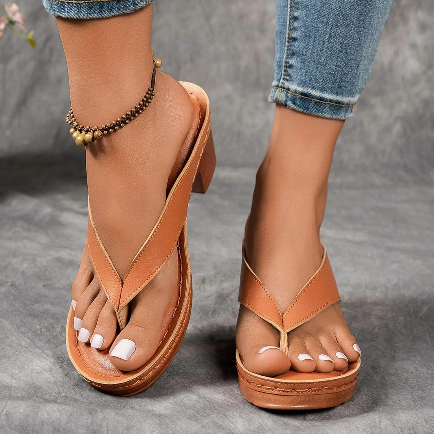 SuanlaTDS Women's Heeled Sandals 2025 Chunky Block Heel Flip Flops Dressy Comfortable Slip-on Slide Mules Open Toe Summer Outdoor Daily Wear Party Wedding Shoes Sexy High Heels Slides Sandal
