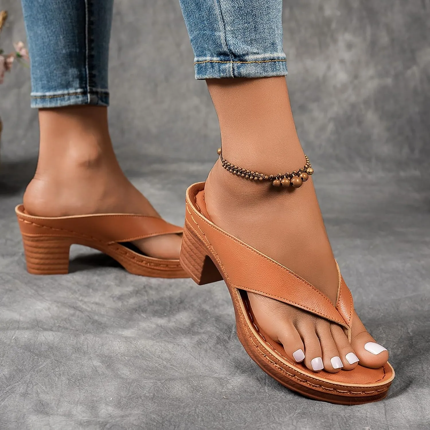 SuanlaTDS Women's Heeled Sandals 2025 Chunky Block Heel Flip Flops Dressy Comfortable Slip-on Slide Mules Open Toe Summer Outdoor Daily Wear Party Wedding Shoes Sexy High Heels Slides Sandal