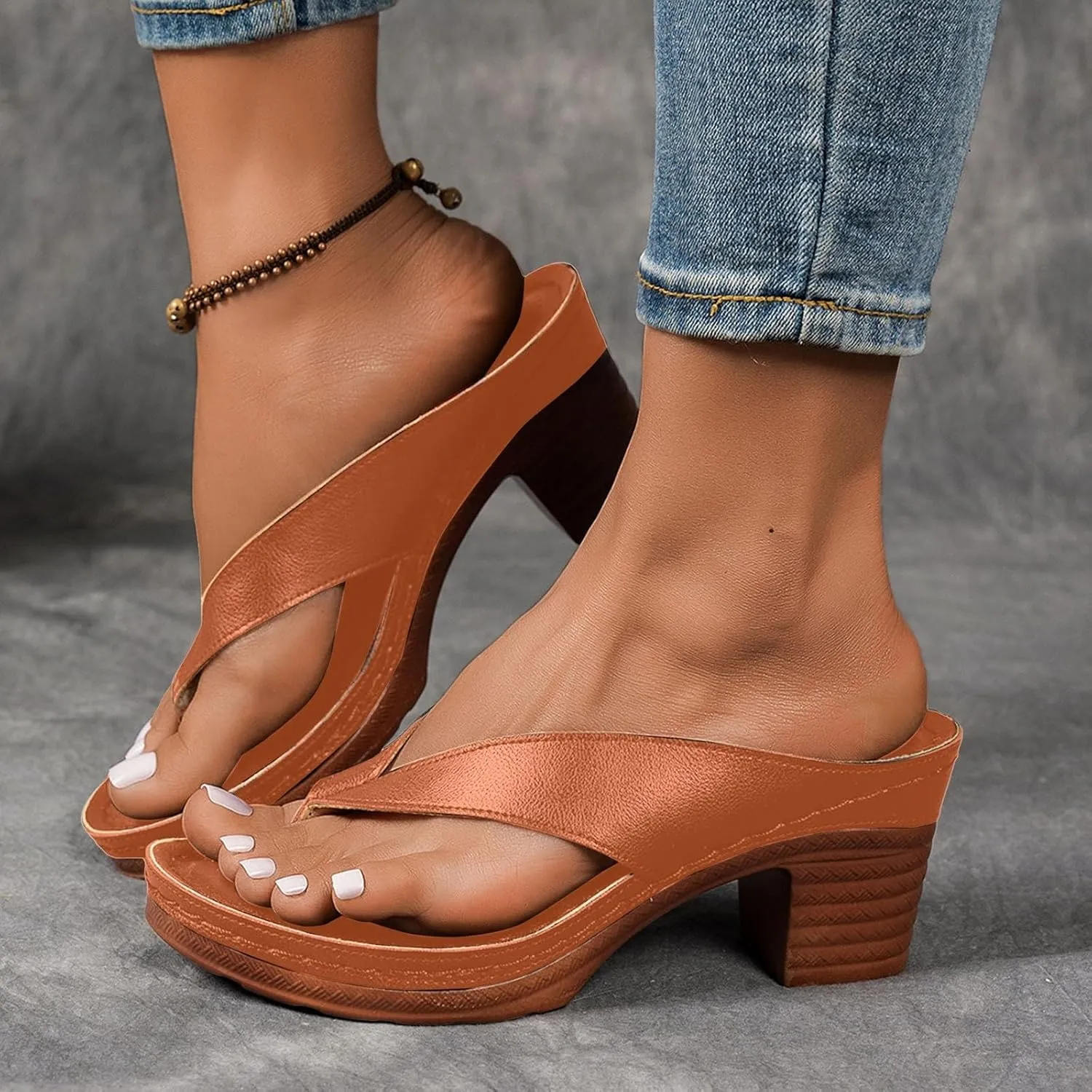SuanlaTDS Women's Heeled Sandals 2025 Chunky Block Heel Flip Flops Dressy Comfortable Slip-on Slide Mules Open Toe Summer Outdoor Daily Wear Party Wedding Shoes Sexy High Heels Slides Sandal