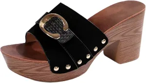 SuanlaTDS Womens Platform Heeled Sandals 2025 Dressy Chunky High Block Heels Open Toe Comfortable Slip-on Slide Slippers Mules Summer Heeled Slides Sandal Party Casual Beach Vacation Dress Shoes