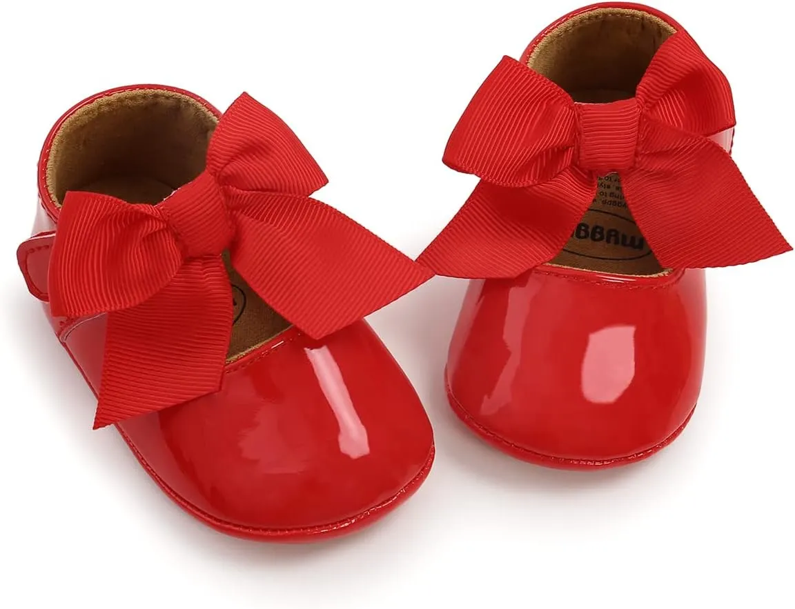 Timatego Baby Girl Mary Jane Flats Shoes Non Slip Soft Sole Infant Toddler First Walker Wedding Princess Dress Crib Shoes