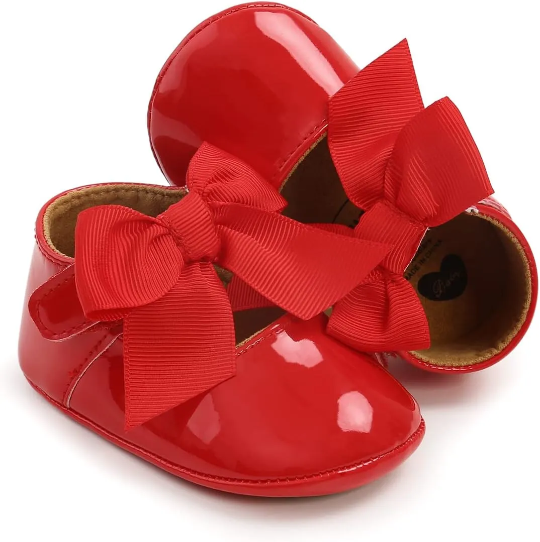 Timatego Baby Girl Mary Jane Flats Shoes Non Slip Soft Sole Infant Toddler First Walker Wedding Princess Dress Crib Shoes