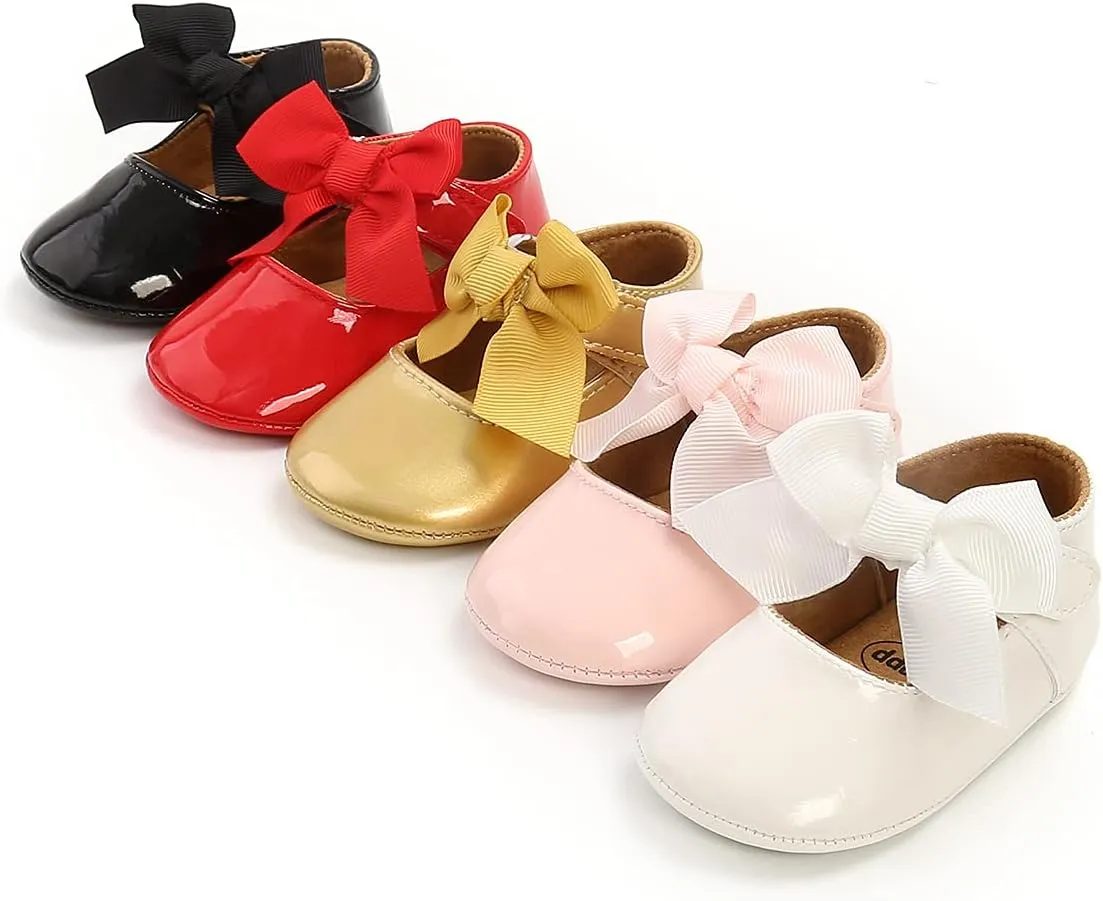 Timatego Baby Girl Mary Jane Flats Shoes Non Slip Soft Sole Infant Toddler First Walker Wedding Princess Dress Crib Shoes