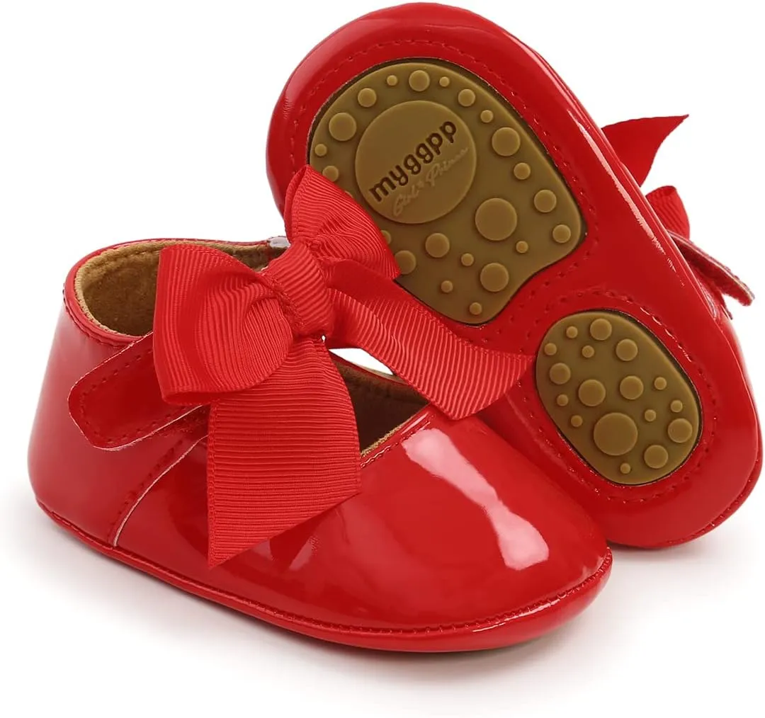 Timatego Baby Girl Mary Jane Flats Shoes Non Slip Soft Sole Infant Toddler First Walker Wedding Princess Dress Crib Shoes