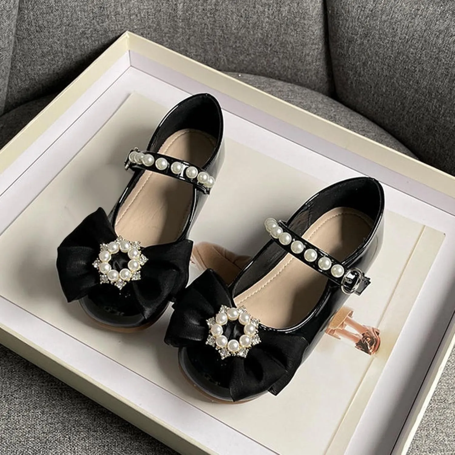 Toddler Girls Bowknot Marry Jane Shoes for Dance Solid Color Water-Proof Dress Shoes Kids Casual Ballerina Shoes