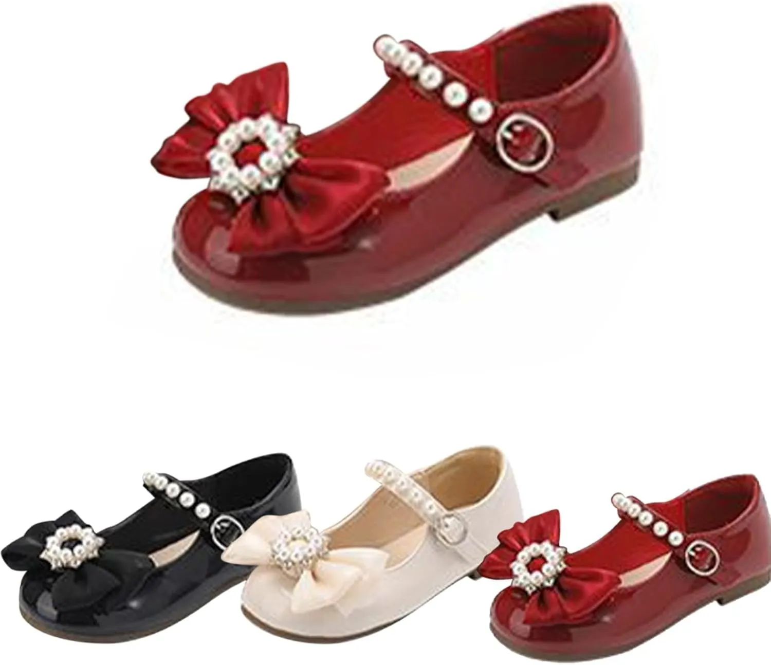 Toddler Girls Bowknot Marry Jane Shoes for Dance Solid Color Water-Proof Dress Shoes Kids Casual Ballerina Shoes