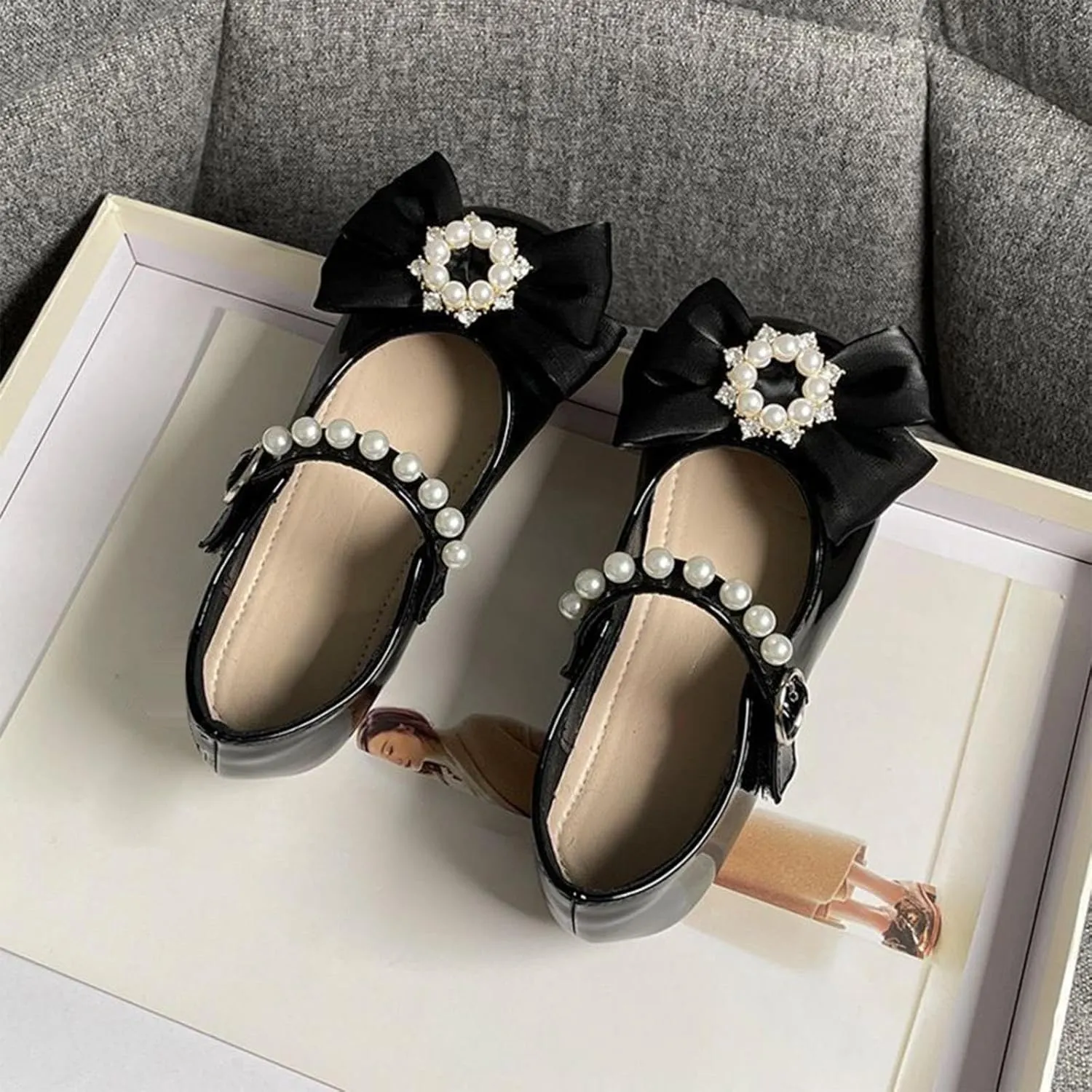 Toddler Girls Bowknot Marry Jane Shoes for Dance Solid Color Water-Proof Dress Shoes Kids Casual Ballerina Shoes