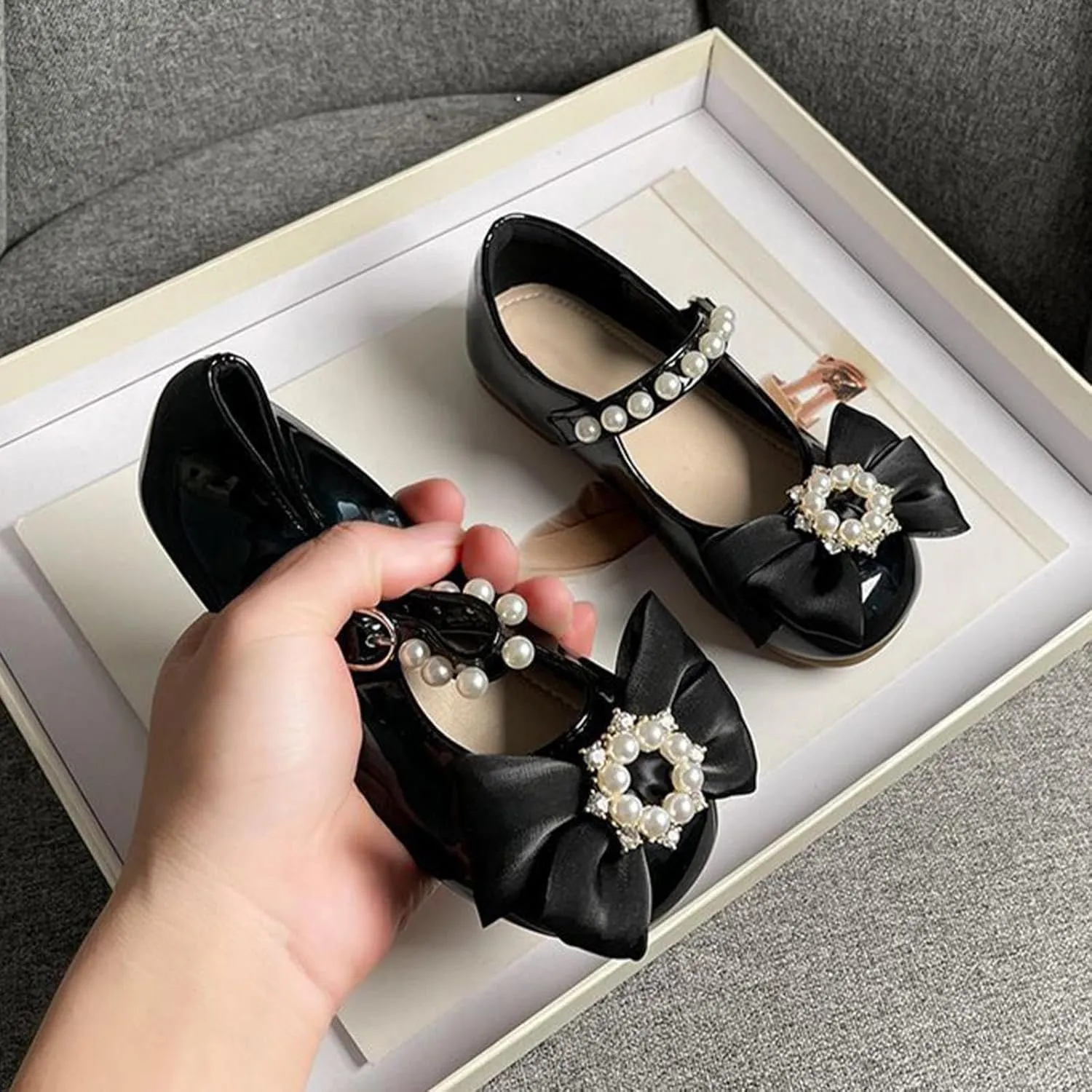 Toddler Girls Bowknot Marry Jane Shoes for Dance Solid Color Water-Proof Dress Shoes Kids Casual Ballerina Shoes