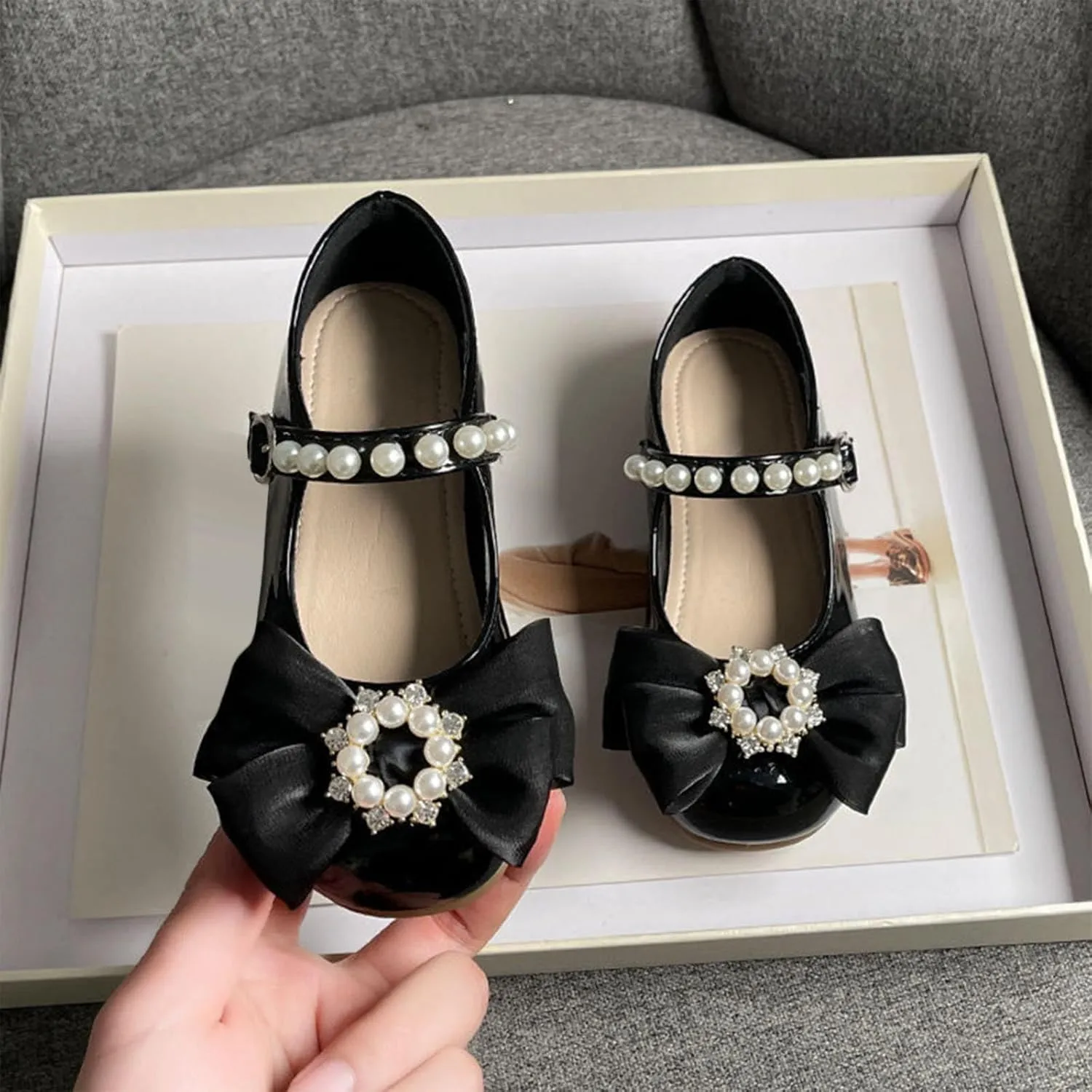 Toddler Girls Bowknot Marry Jane Shoes for Dance Solid Color Water-Proof Dress Shoes Kids Casual Ballerina Shoes