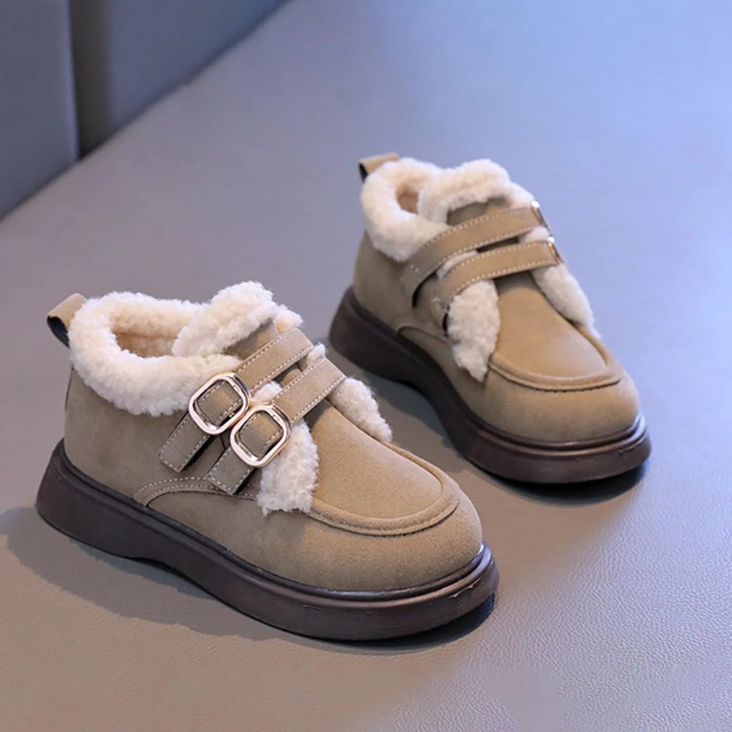 Toddler Kids Winter Snow Boots Slip On Cold Weather Sneakers Anti-Slip Fleece Ankle Boots Comfort Size 8 Shoes Toddler
