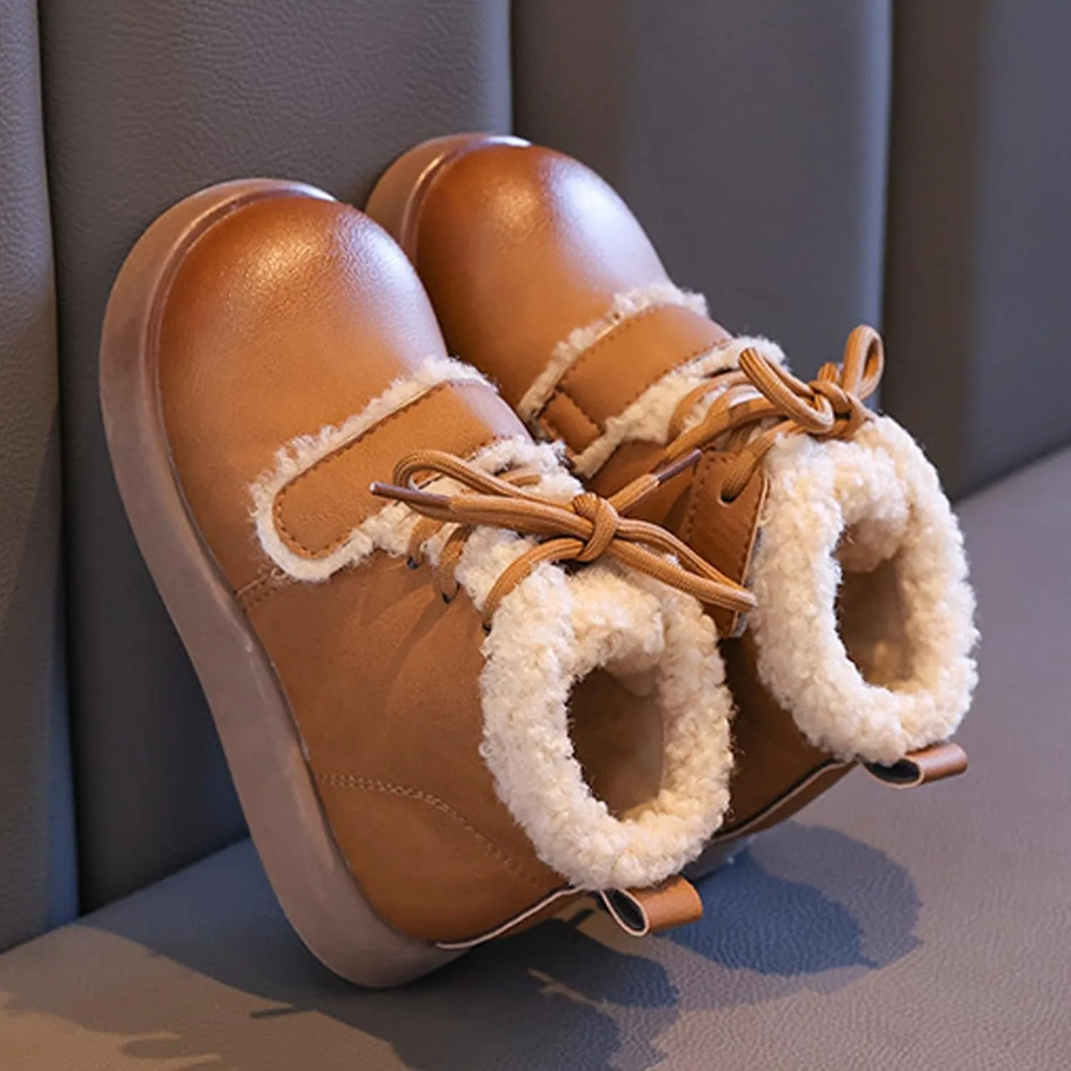 Toddler Kids Winter Snow Boots Slip On Cold Weather Sneakers Anti-Slip Fleece Ankle Boots Comfort Size 8 Shoes Toddler