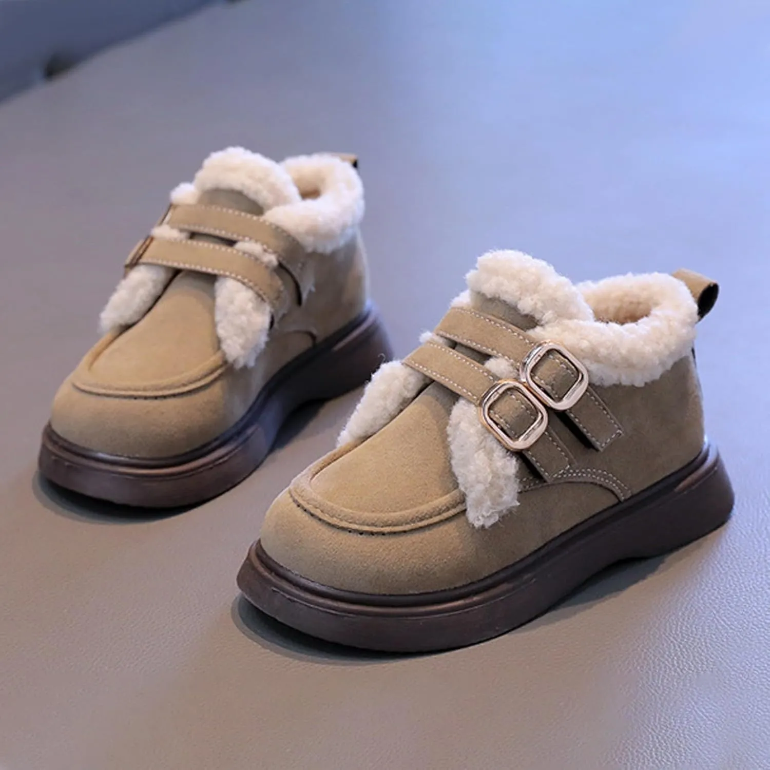 Toddler Kids Winter Snow Boots Slip On Cold Weather Sneakers Anti-Slip Fleece Ankle Boots Comfort Size 8 Shoes Toddler