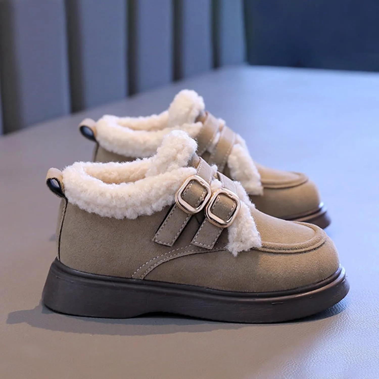 Toddler Kids Winter Snow Boots Slip On Cold Weather Sneakers Anti-Slip Fleece Ankle Boots Comfort Size 8 Shoes Toddler