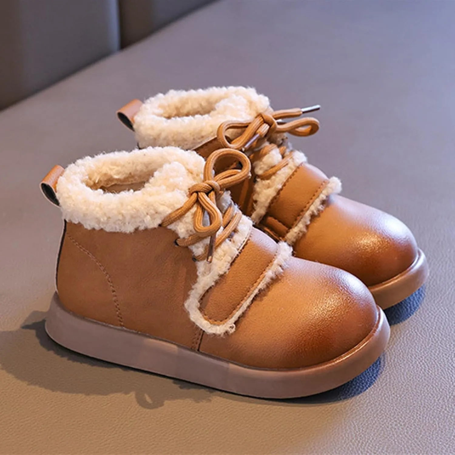 Toddler Kids Winter Snow Boots Slip On Cold Weather Sneakers Anti-Slip Fleece Ankle Boots Comfort Size 8 Shoes Toddler