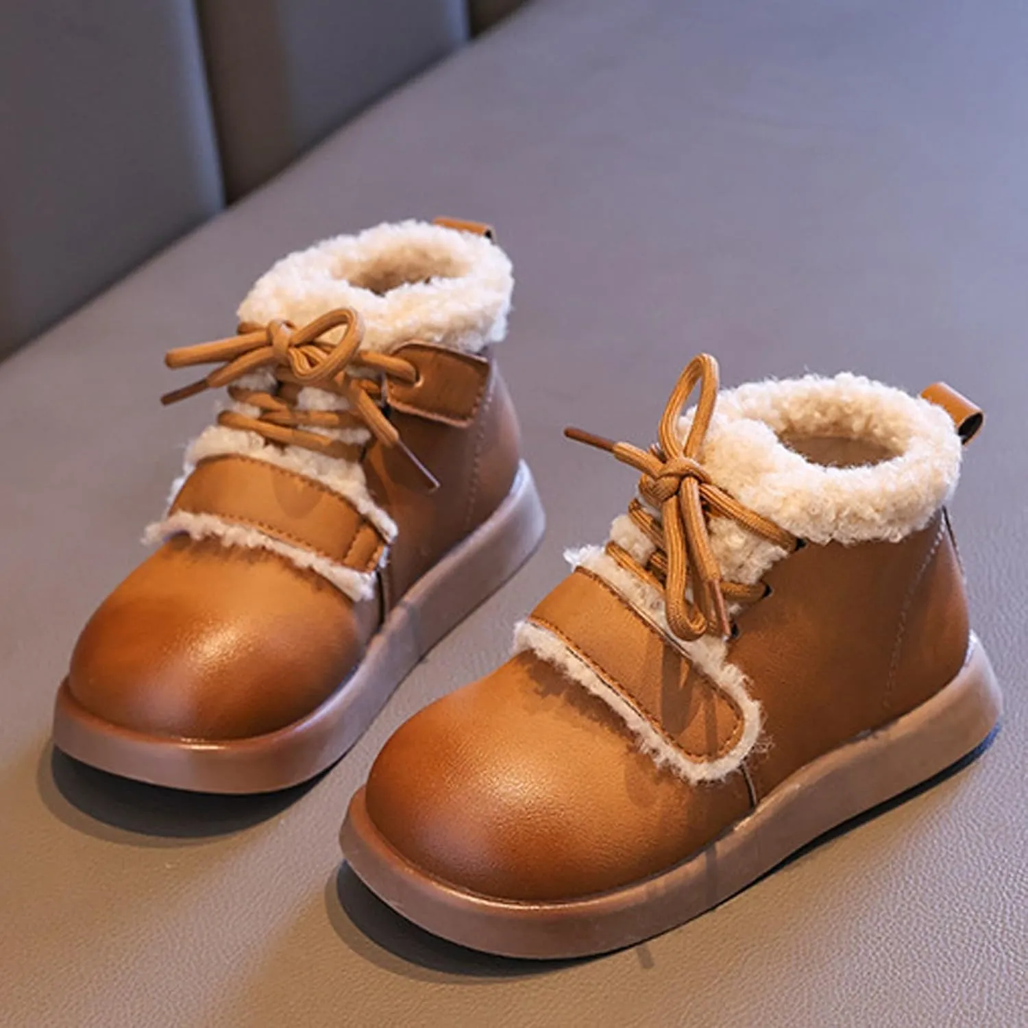 Toddler Kids Winter Snow Boots Slip On Cold Weather Sneakers Anti-Slip Fleece Ankle Boots Comfort Size 8 Shoes Toddler