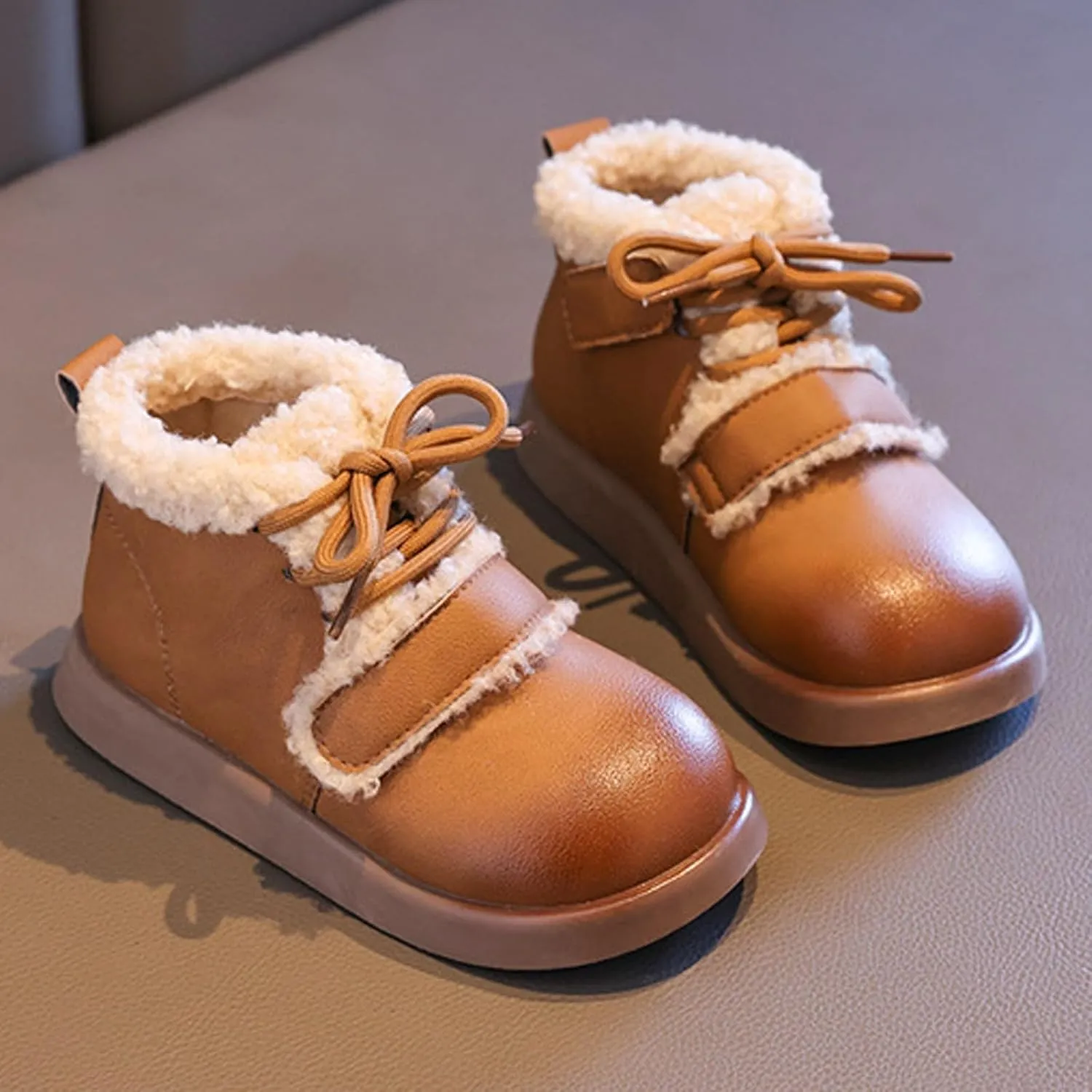 Toddler Kids Winter Snow Boots Slip On Cold Weather Sneakers Anti-Slip Fleece Ankle Boots Comfort Size 8 Shoes Toddler