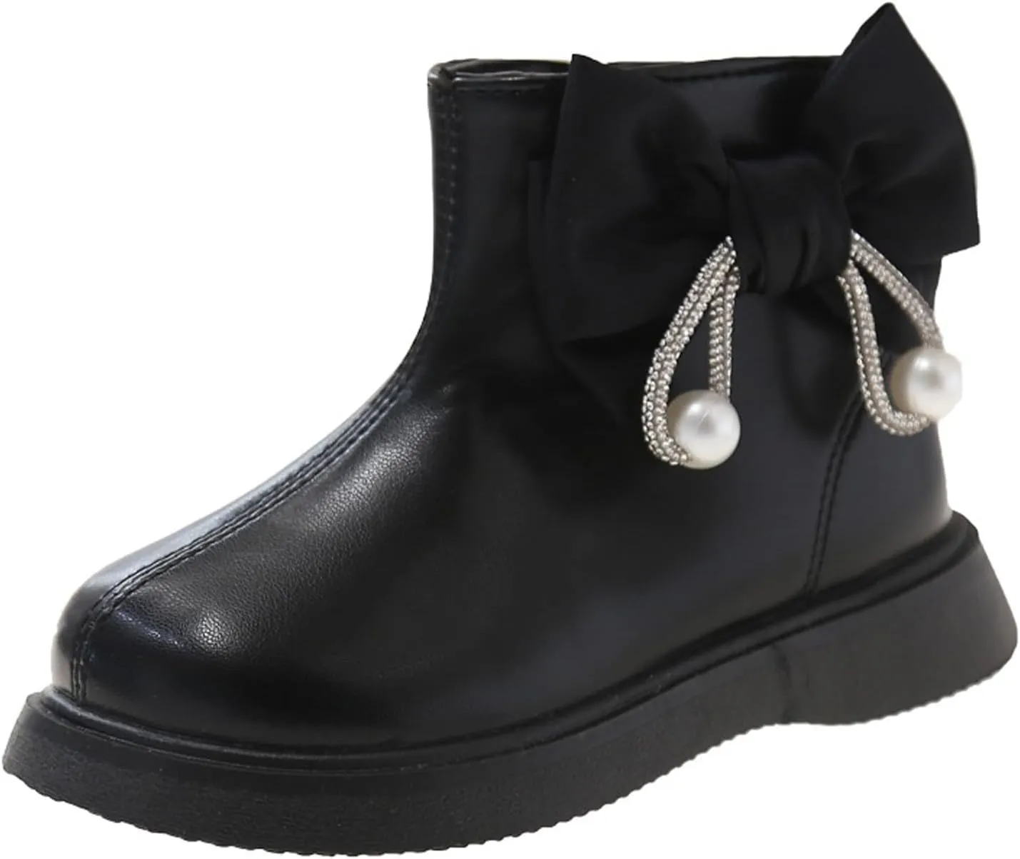 Toddler/Little Girls Short Ankle Boots Kids Cute Sweet Bowknot Water-Proof Side Zipper Solid Flat Dress Booties