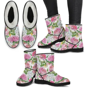 Watercolor Floral Women's Faux Fur Boots