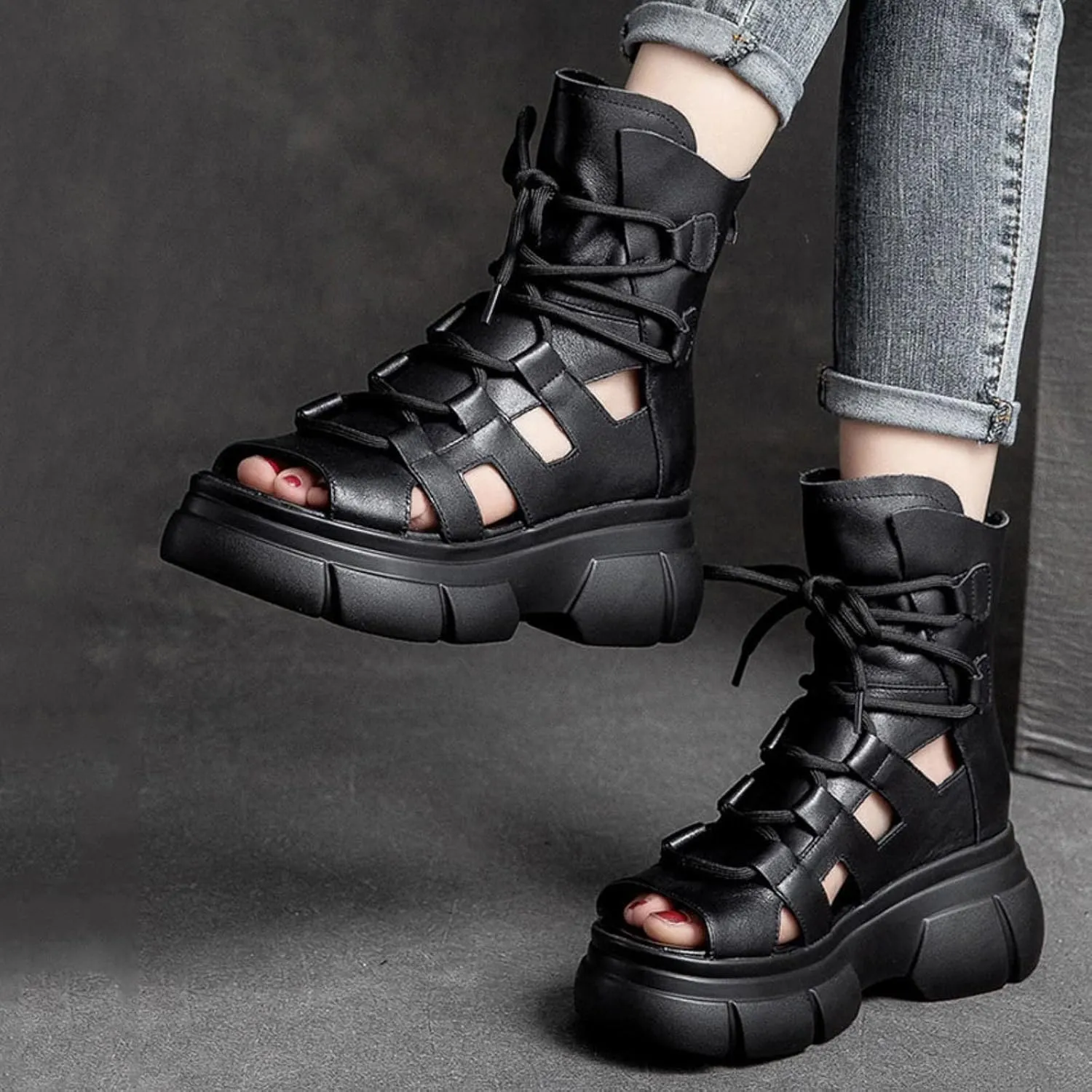 Wedge Sandal for Women Ankle Strap Flatform Arch Support Fish Mouth Toe Muffin Platform Shoes Waterproof Lightweight Comfort