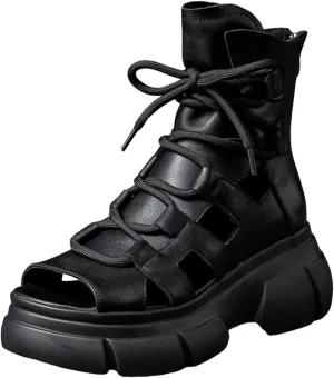 Wedge Sandal for Women Ankle Strap Flatform Arch Support Fish Mouth Toe Muffin Platform Shoes Waterproof Lightweight Comfort