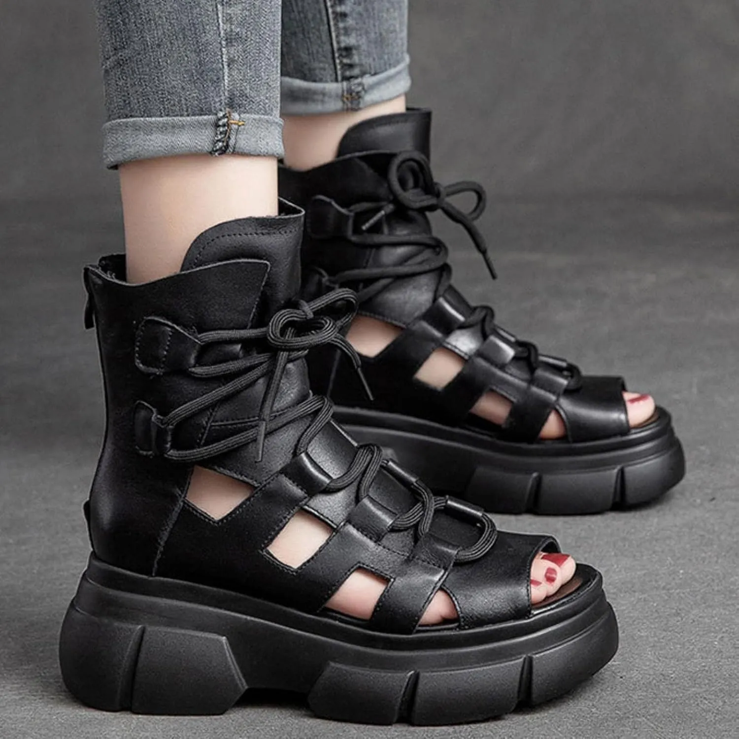 Wedge Sandal for Women Ankle Strap Flatform Arch Support Fish Mouth Toe Muffin Platform Shoes Waterproof Lightweight Comfort