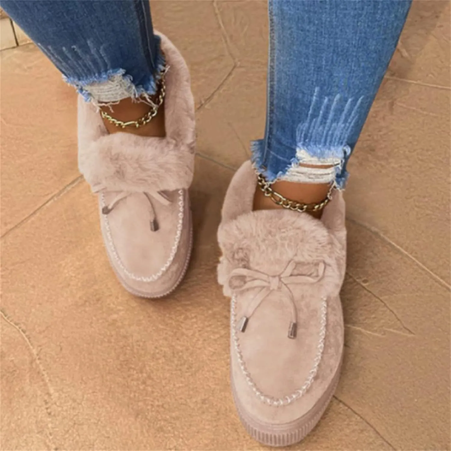 Winter Boots For Women 2024 Snow Boots Warm Fur Lined Anti-Slip Outdoor Slip On Ankle Booties Comfort Loafers Shoes