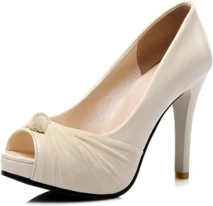 WOilERQ Women's High Heels Peep Toe Pumps Platform Shoes Open Toe Waterproof Platform High Heels Slingbacks Pumps for Dress Wedding Party Sandals,Beige,39