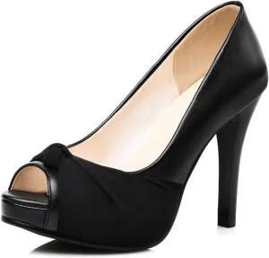 WOilERQ Women's High Heels Peep Toe Pumps Platform Shoes Open Toe Waterproof Platform High Heels Slingbacks Pumps for Dress Wedding Party Sandals,Black,34