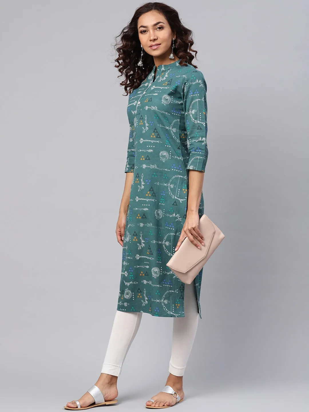 Women Green & White Printed Kurta