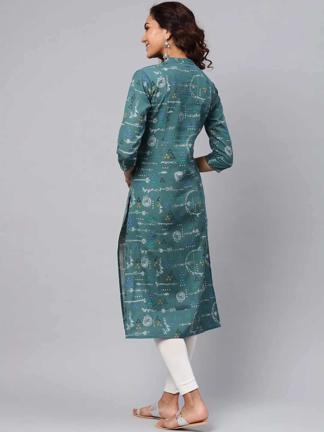Women Green & White Printed Kurta