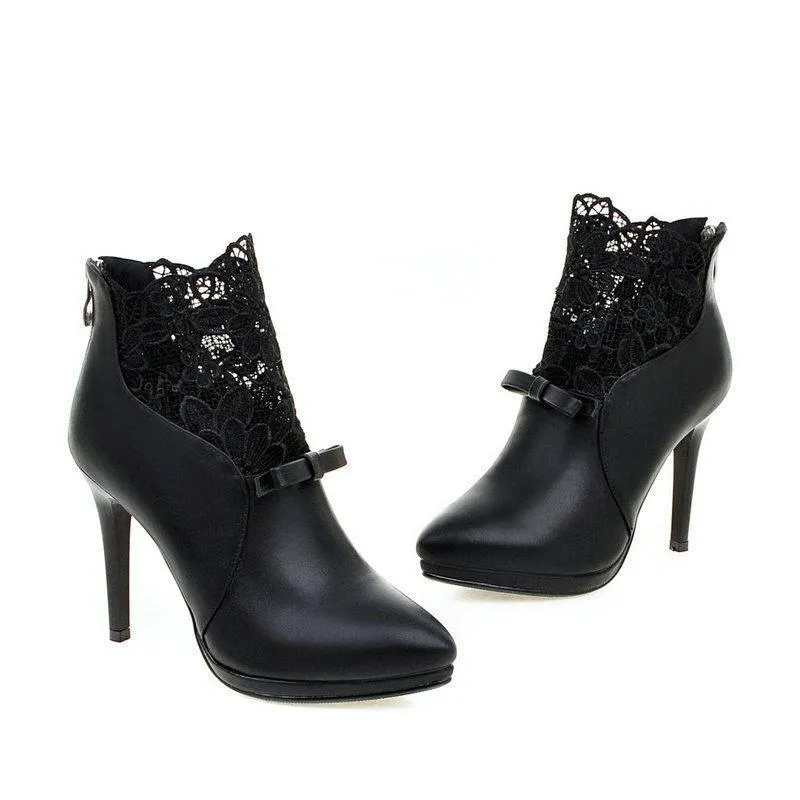Women lace flower stiletto high heel back zipper ankle boots