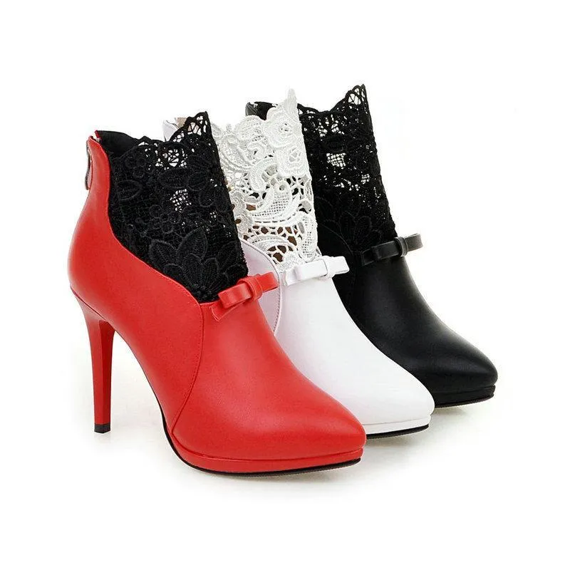 Women lace flower stiletto high heel back zipper ankle boots