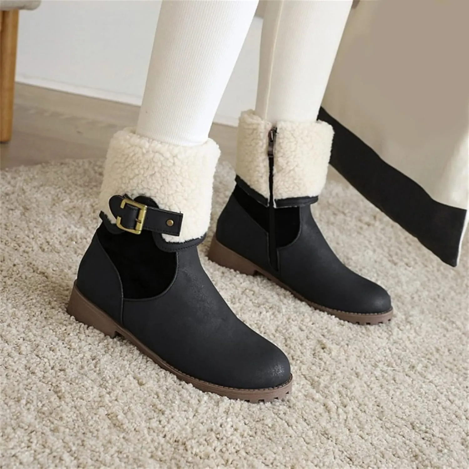 Women Snow Boots Waterproof Winter Boots Non Slip Warm Fur Booties Lightweight Slip on Ankle Boots Thickening Winter Shoes Walking Hiking Booties