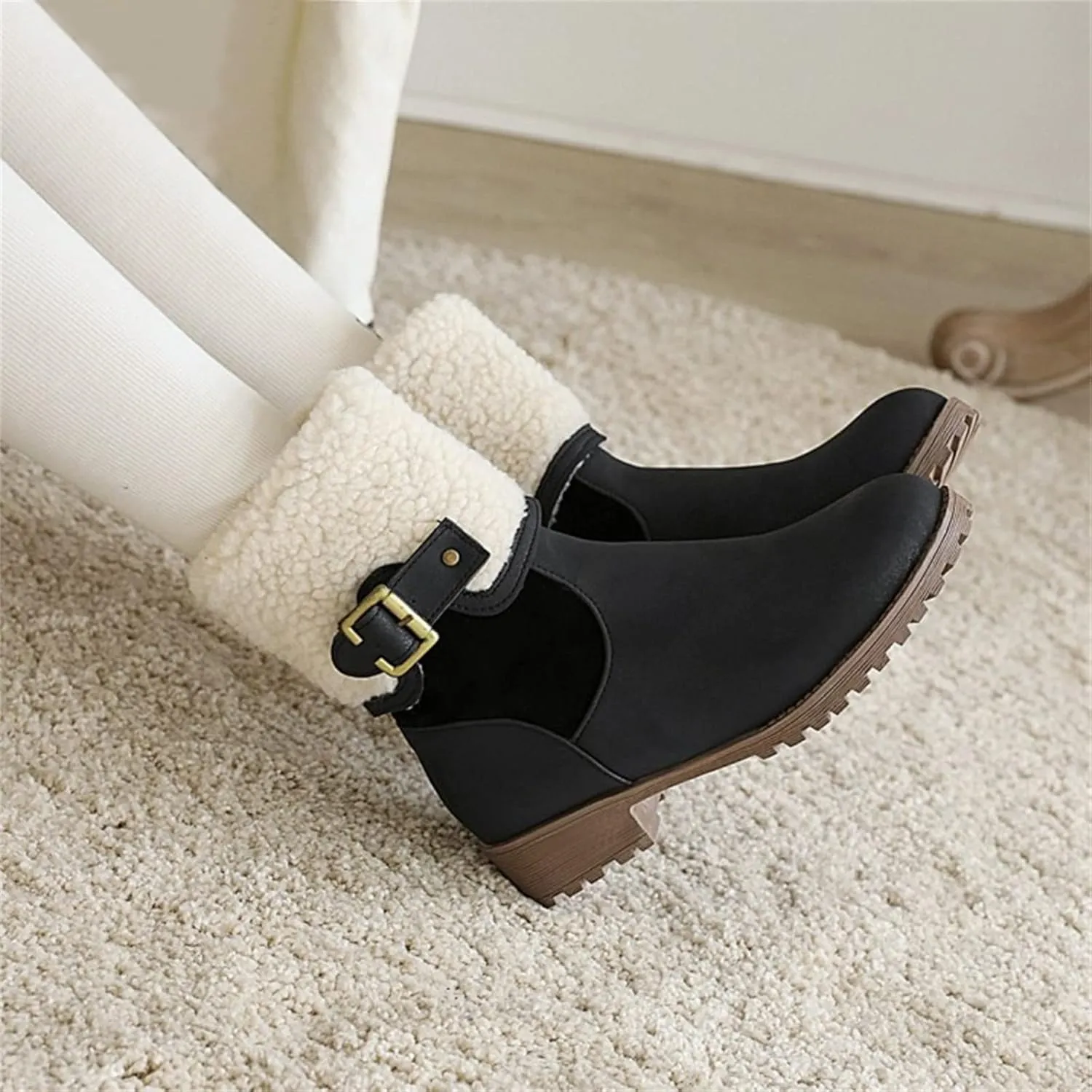 Women Snow Boots Waterproof Winter Boots Non Slip Warm Fur Booties Lightweight Slip on Ankle Boots Thickening Winter Shoes Walking Hiking Booties