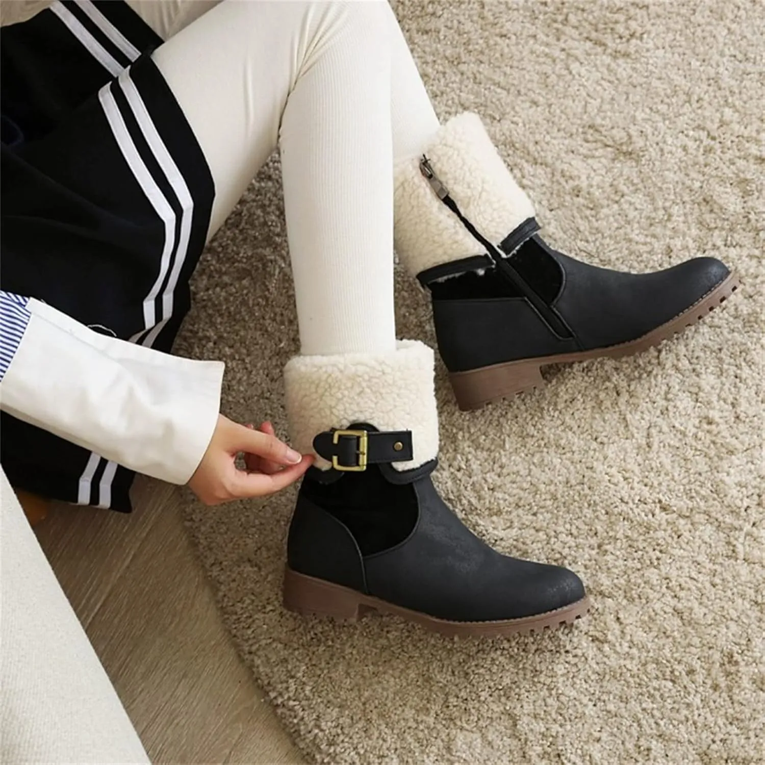 Women Snow Boots Waterproof Winter Boots Non Slip Warm Fur Booties Lightweight Slip on Ankle Boots Thickening Winter Shoes Walking Hiking Booties
