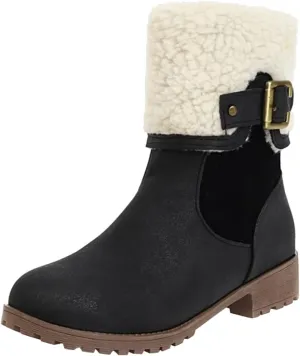 Women Snow Boots Waterproof Winter Boots Non Slip Warm Fur Booties Lightweight Slip on Ankle Boots Thickening Winter Shoes Walking Hiking Booties