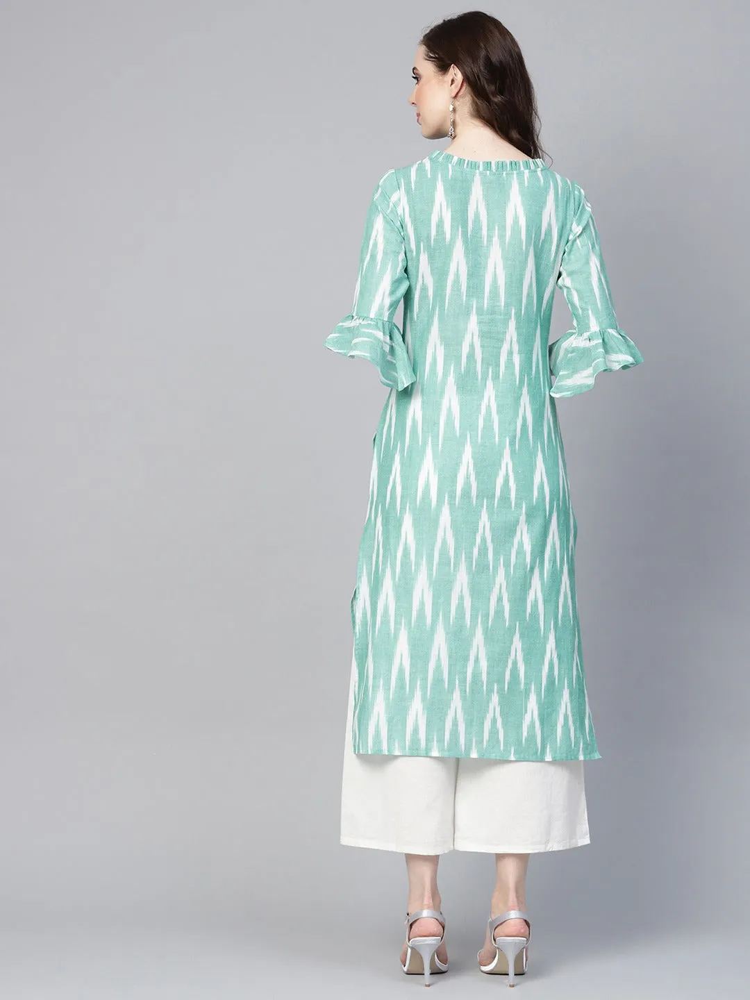 Women Turquoise Blue & White Straight Kurta