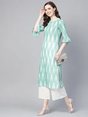 Women Turquoise Blue & White Straight Kurta