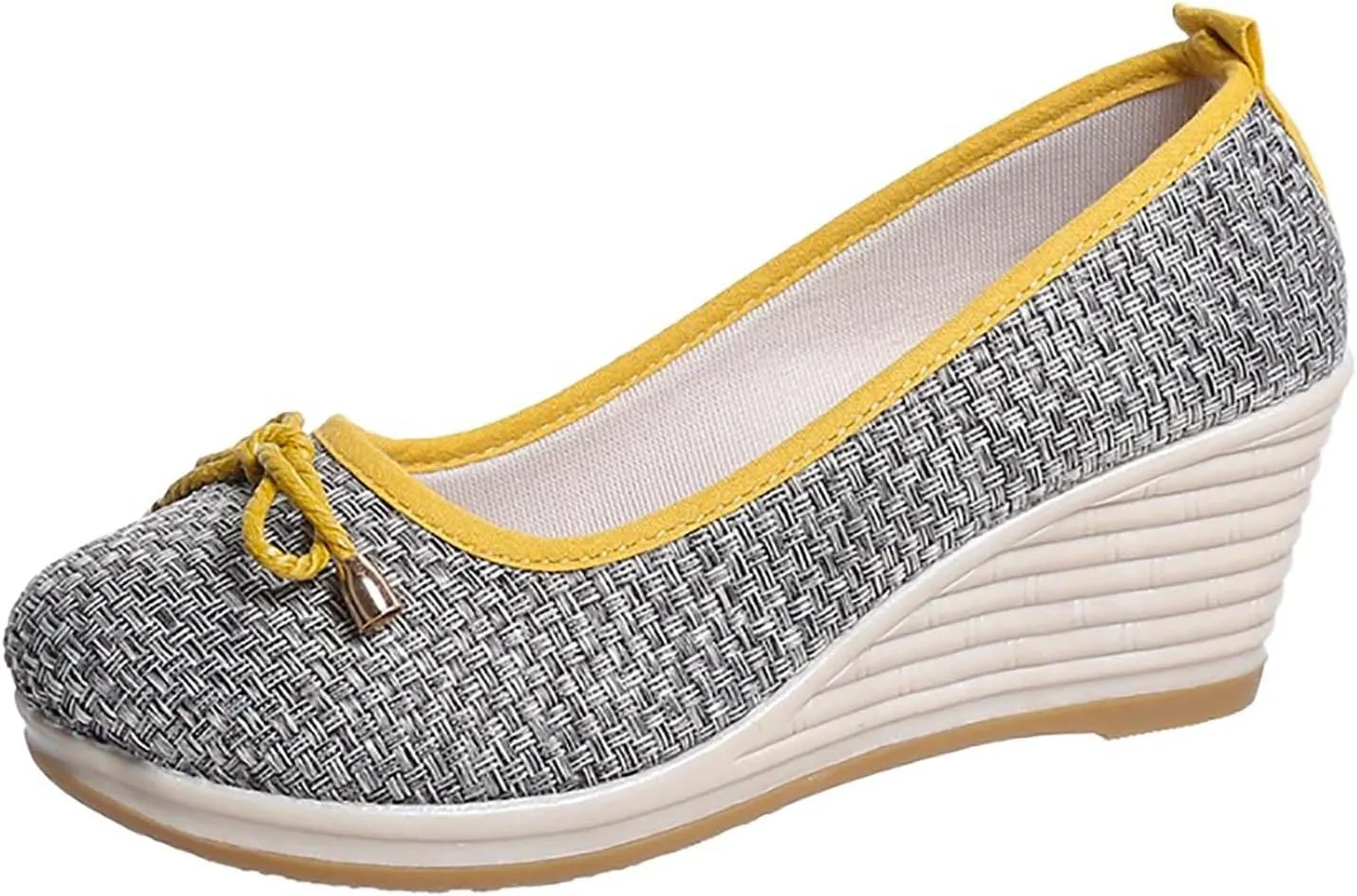 Women Wedge Pumps Closed Toe Low Heel Dress Shoes Slip On Wedges Shoes Casual Canvas for Women (Grey, 9)