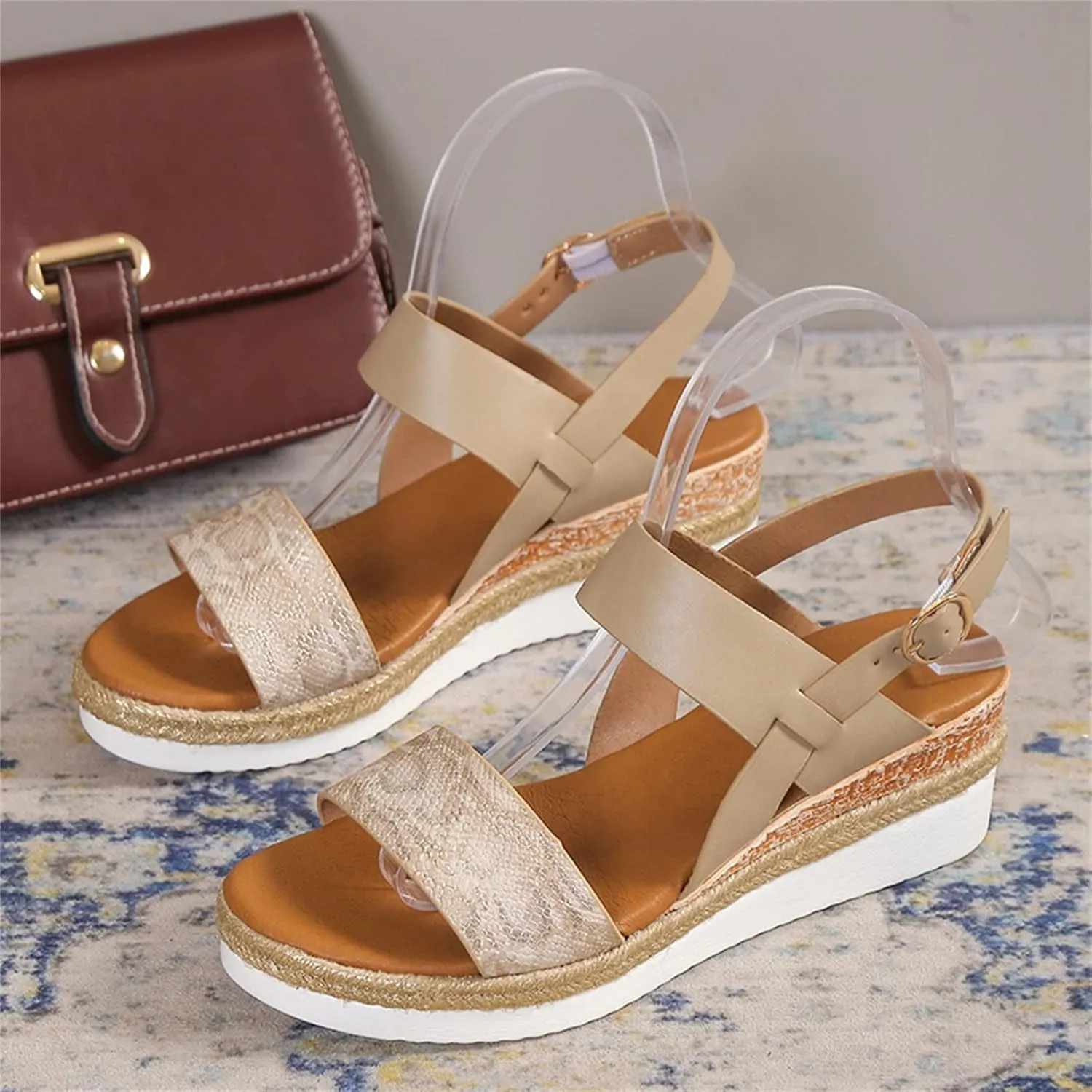 Women's Espadrilles Orthopedic Sandals Open Toe Arch Support Summer Platform Sandals Lightweight Comfy Casual Wedge Shoes Beach Dress Comfortable Slip on Dress Sandal