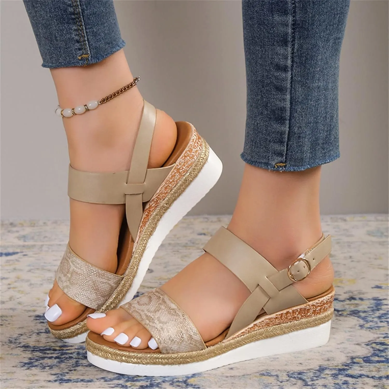 Women's Espadrilles Orthopedic Sandals Open Toe Arch Support Summer Platform Sandals Lightweight Comfy Casual Wedge Shoes Beach Dress Comfortable Slip on Dress Sandal