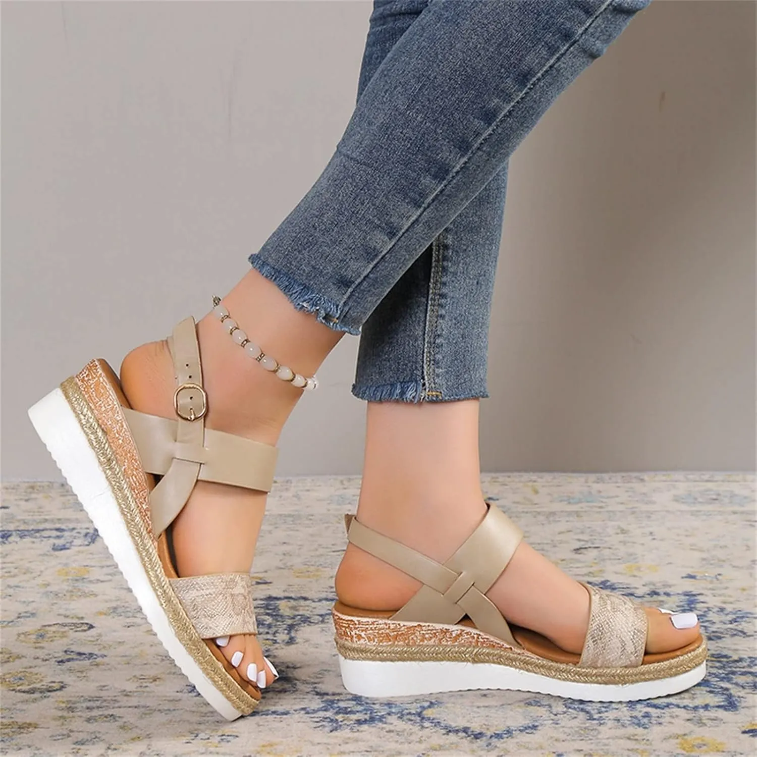 Women's Espadrilles Orthopedic Sandals Open Toe Arch Support Summer Platform Sandals Lightweight Comfy Casual Wedge Shoes Beach Dress Comfortable Slip on Dress Sandal