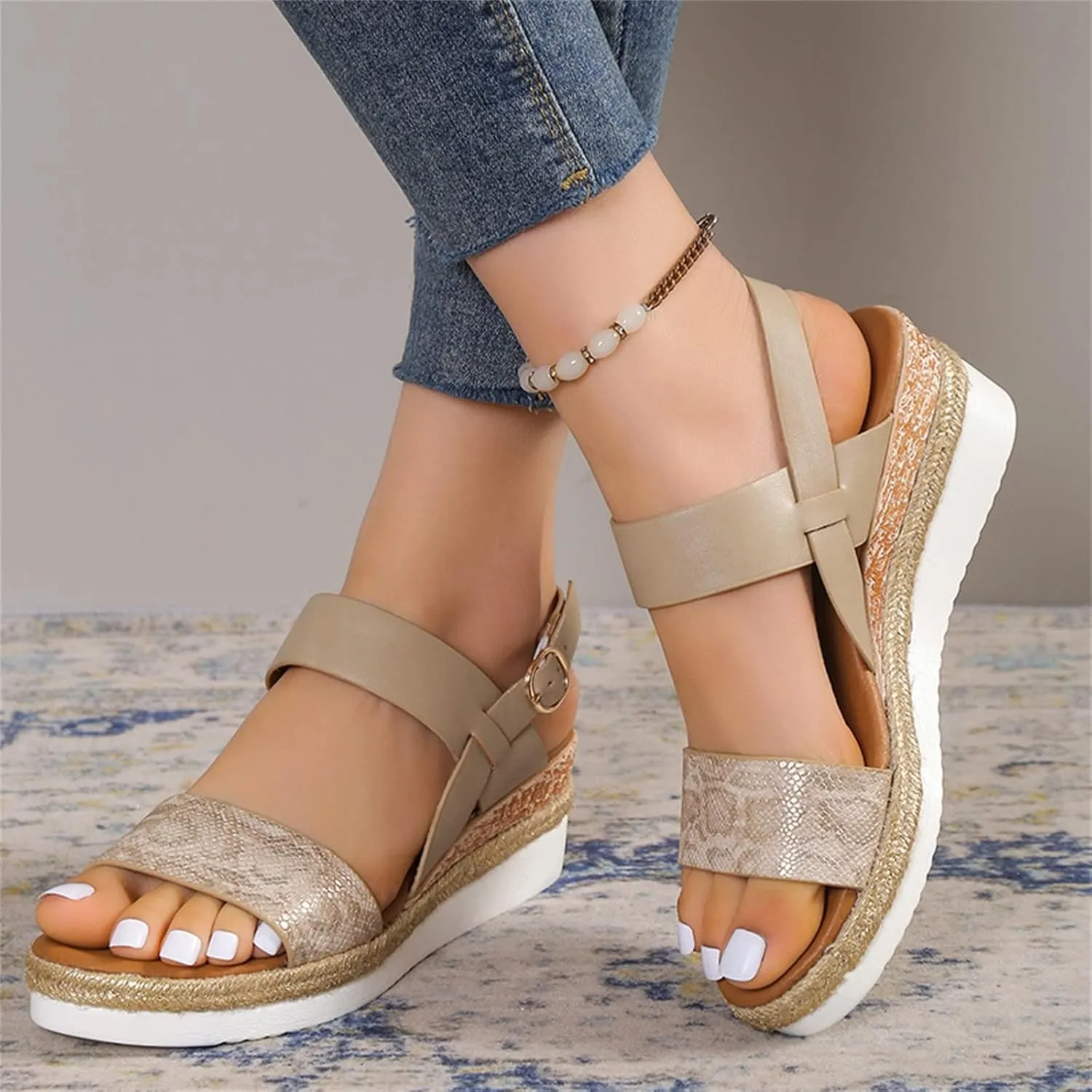 Women's Espadrilles Orthopedic Sandals Open Toe Arch Support Summer Platform Sandals Lightweight Comfy Casual Wedge Shoes Beach Dress Comfortable Slip on Dress Sandal