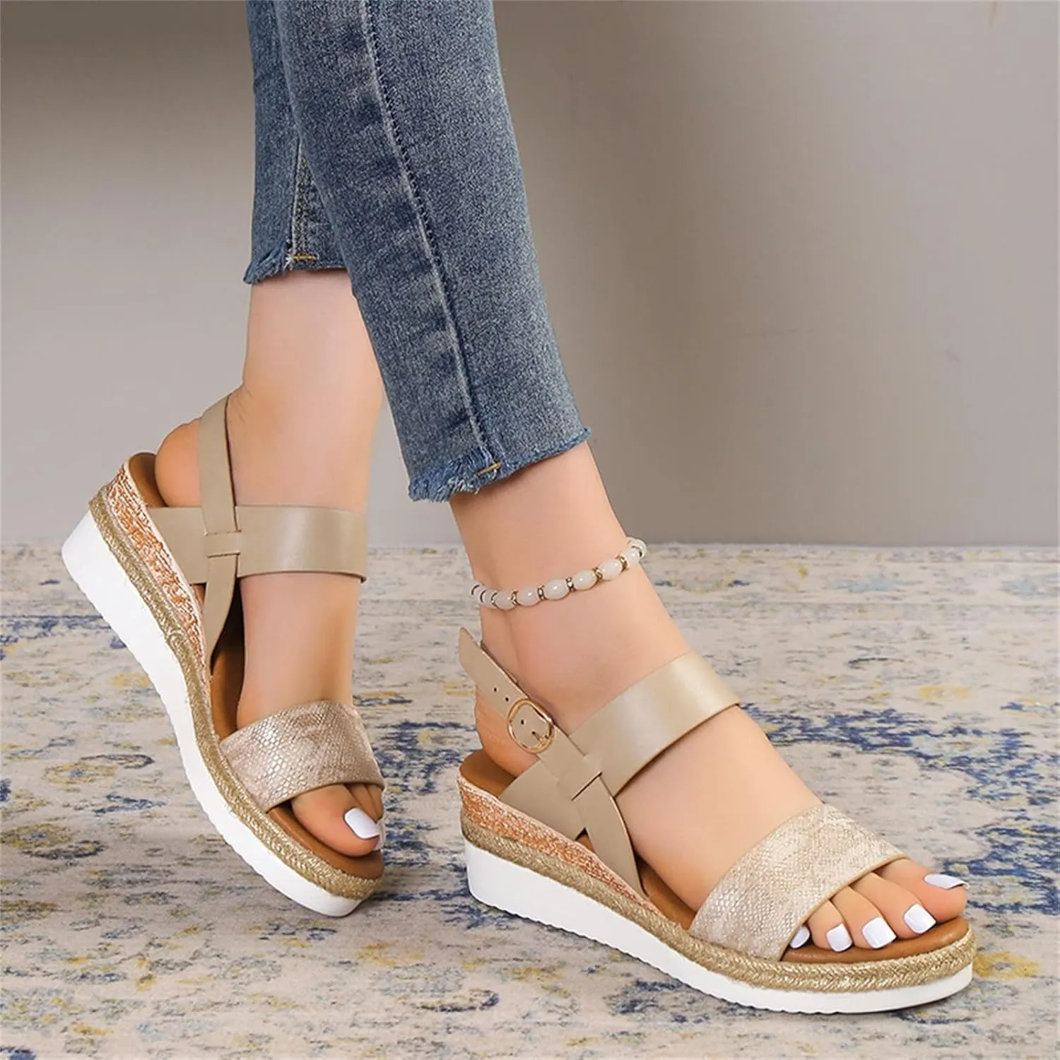 Women's Espadrilles Orthopedic Sandals Open Toe Arch Support Summer Platform Sandals Lightweight Comfy Casual Wedge Shoes Beach Dress Comfortable Slip on Dress Sandal