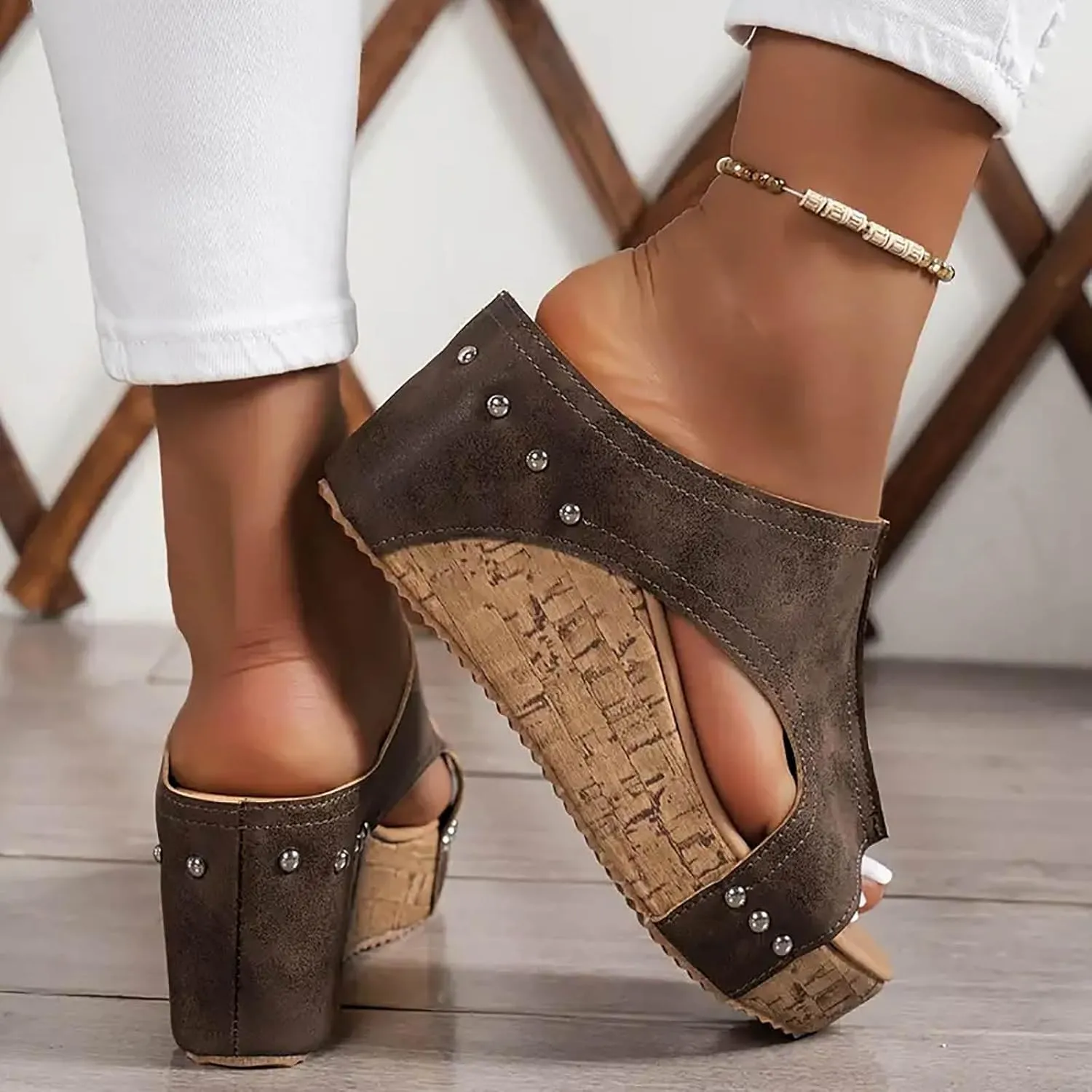 Womens Platform Sandals Summer Comfortable Dressy Wedge Slides Sandals Open Toe Casual Slip On Leather Wide Width Sandal Wedding Party Dress Shoe