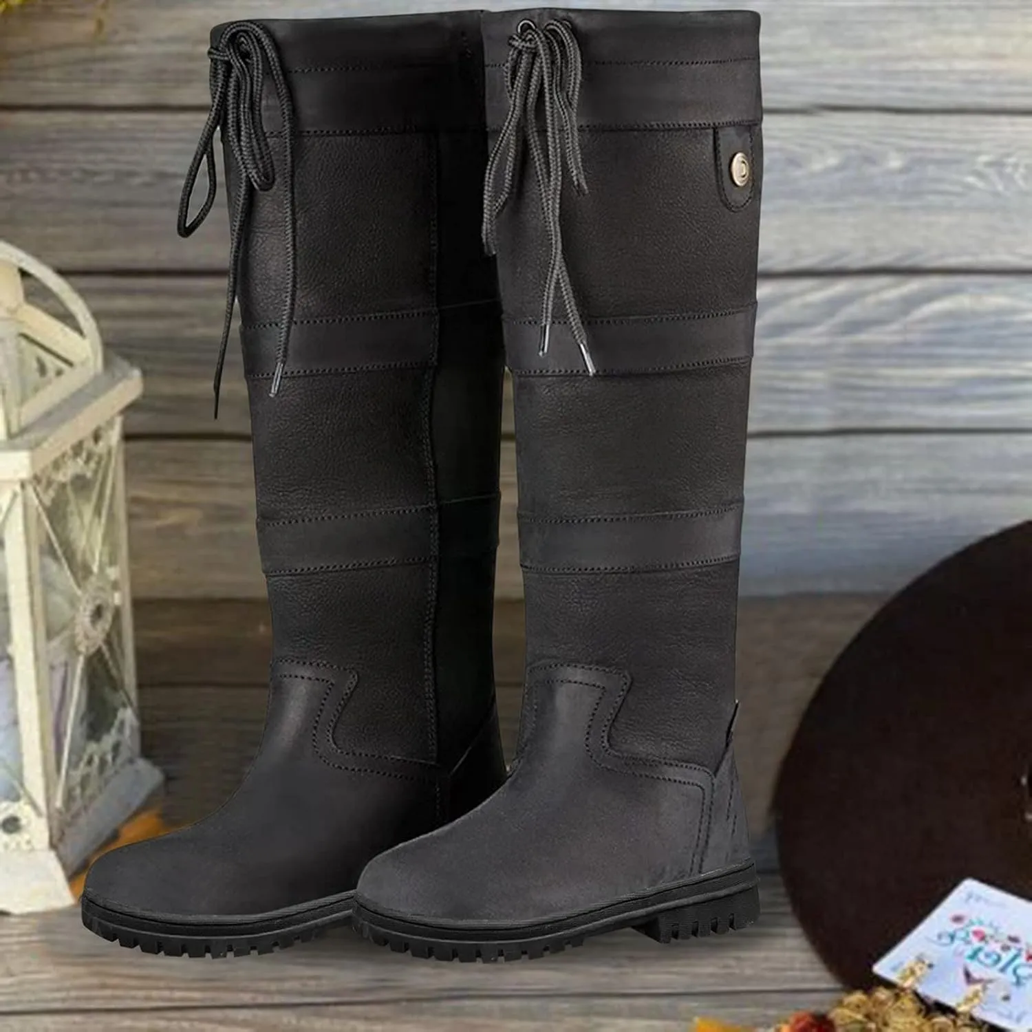 Womens Snow Boots Knee High Waterproof Winter Boots Non-slip Warm Fur Booties Casual Slip on Ankle Boots Thickening Winter Shoes Walking Hiking Booties