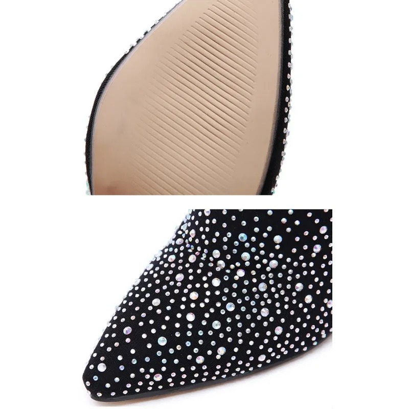 Womens Sparkly Faux Diamonds Over-the-Knee Boots
