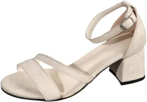 Women's Summer Fashion Suede Solid Color Chunky Sandals Temperament Comfortable Shoes Heel Sandals