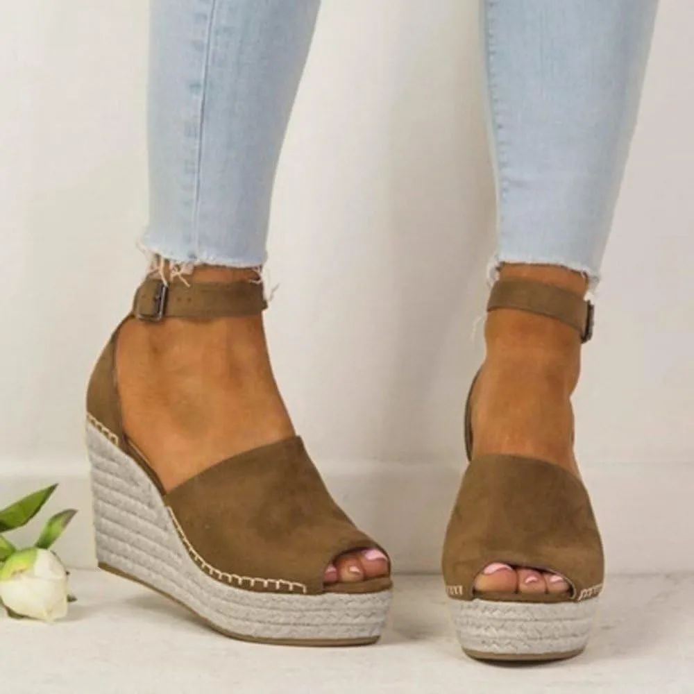 Womens Wedge Sandals Espadrille Sandals for Women Open Toe Ankle Strap Buckle Platform Sandal, Wide Width Comfortable Orthopedic Wedges Casual Summer Dress Shoes