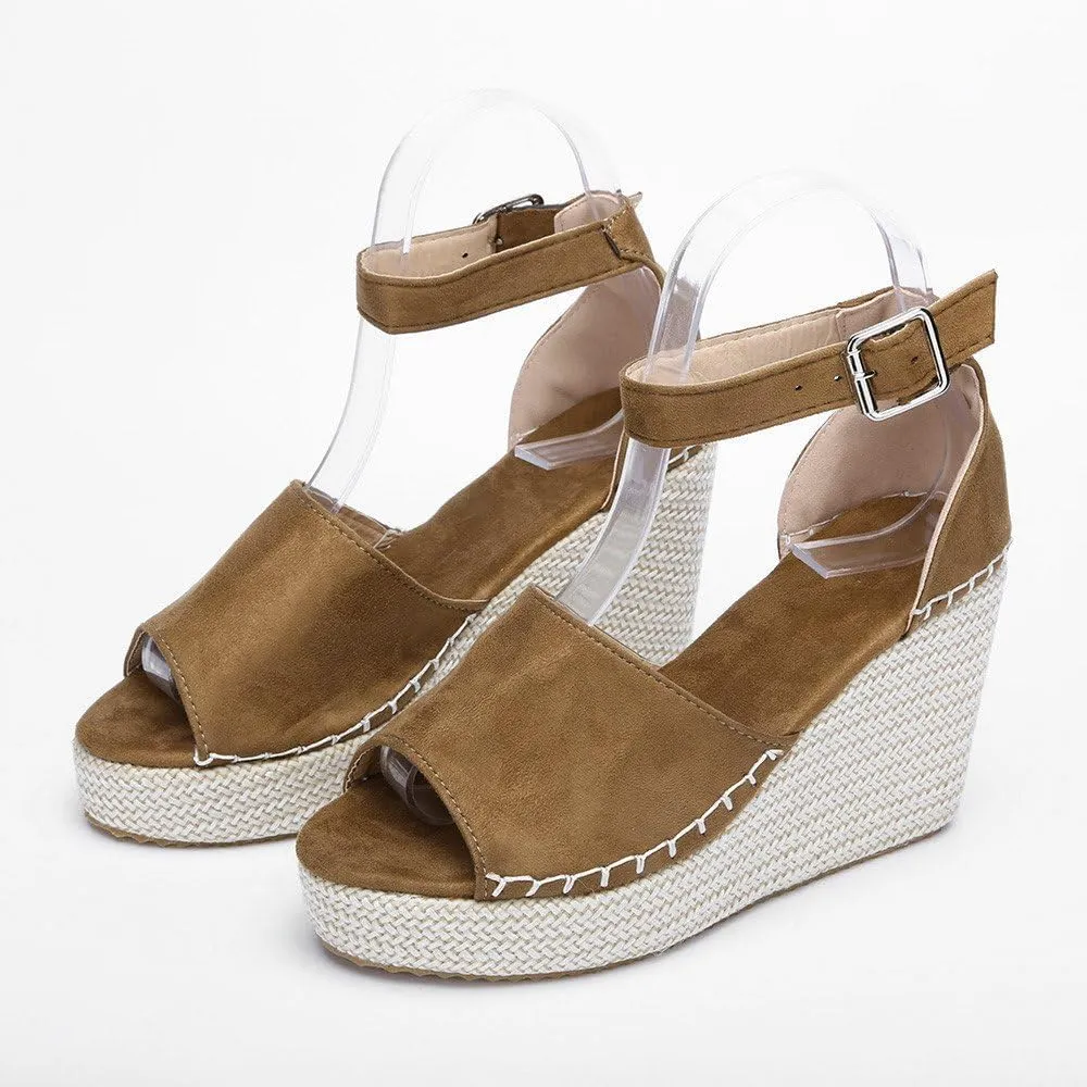 Womens Wedge Sandals Espadrille Sandals for Women Open Toe Ankle Strap Buckle Platform Sandal, Wide Width Comfortable Orthopedic Wedges Casual Summer Dress Shoes